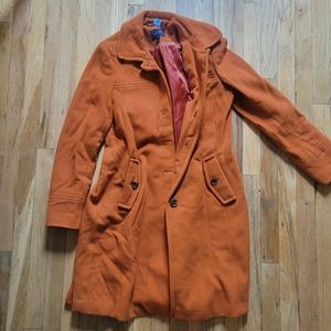 Woman's Burnt orange Landsend Wool Jacket. Pea Coat.
